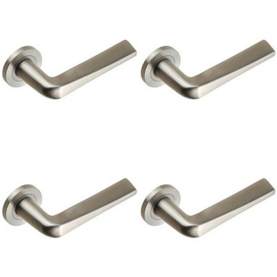  - 4X Pair Chunky Flat Tapered Bar Handle On Round Rose Concealed Fix Satin Steel