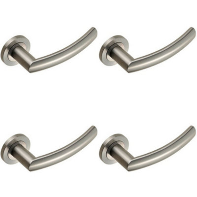 - 4X Pair Curved Round Bar Handle On Round Rose Concealed Fix Satin Steel