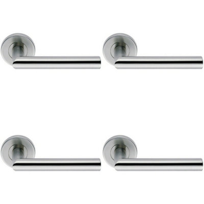 4X Pair Mitred Round Bar Handle Ringed Design Conceled Fix Satin Steel from B&Q