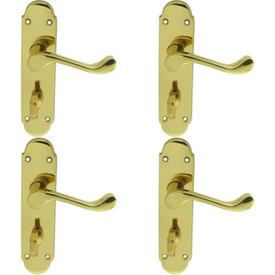  - 4X Pair Victorian Upturned Lever On Bathroom Backplate 170 X 42mm Polished Brass