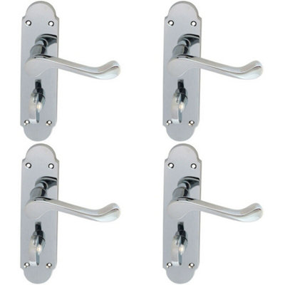 B&Q 4X Pair Victorian Upturned Lever On Bathroom Backplate 170 X 42Mm Chrome