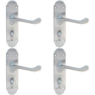 B&Q 4X Pair Victorian Upturned Handle On Bahtroom Backplate 170 X 42Mm Satin Chrome