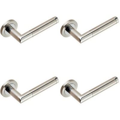 4X Pair Mitred Round Bar Lever Ringed Design Conceled Fix Polished Satin Steel from B&Q
