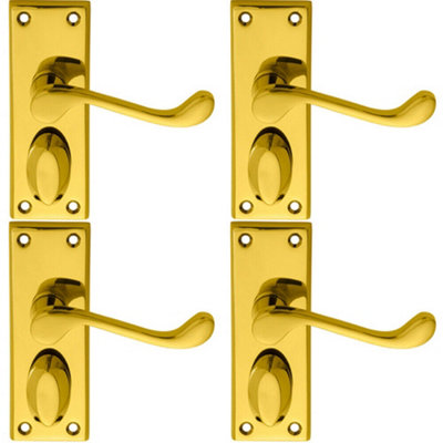  - 4X Pair Victorian Scroll Handle On Privacy Backplate 118 X 43mm Polished Brass