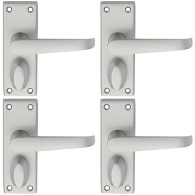  - 4X Pair Straight Handle On Short Privacy Backplate 118 X 42mm Satin Chrome