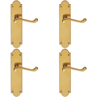  - 4X Pair Victorian Scroll Handle On Latch Backplate 205 X 49mm Polished Brass