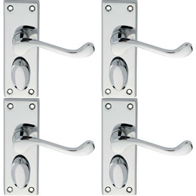 B&Q 4X Pair Victorian Scroll Handle On Privacy Backplate 118 X 43Mm Polished Chrome
