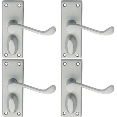 B&Q 4X Pair Victorian Scroll Handle On Privacy Backplate 118 X 43Mm Satin Chrome