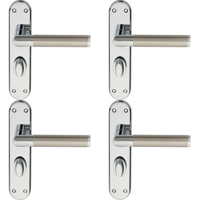  - 4X Round Bar Lever On Bathroom Backplate Door Handle 180 X 40mm Chrome & Nickel