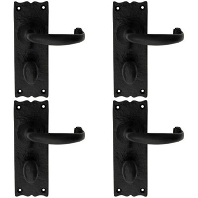  - 4X Pair Forged Curved Handle On Bathroom Backplate 155 X 54mm Black Antique