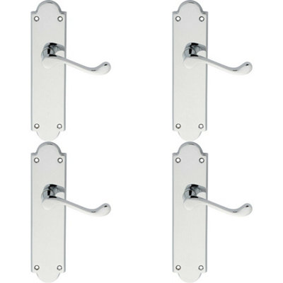 B&Q 4X Pair Victorian Scroll Handle On Latch Backplate 205 X 49Mm Polished Chrome