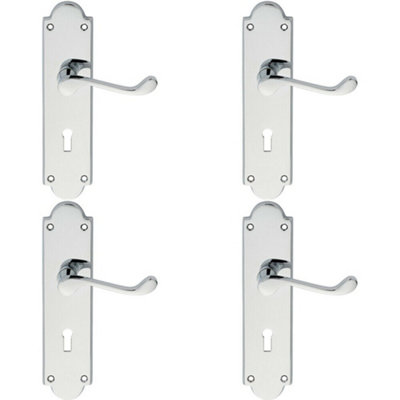 B&Q 4X Pair Victorian Scroll Handle On Lock Backplate 205 X 49Mm Polished Chrome