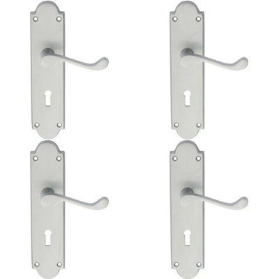 B&Q 4X Pair Victorian Scroll Handle On Lock Backplate 205 X 49Mm Satin Chrome