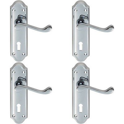  - 4X Pair Victorian Upturned Handle On Lock Backplate 168 X 47mm Polished Chrome