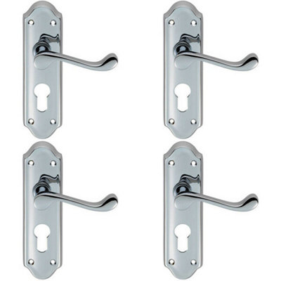 B&Q 4X Pair Victorian Upturned Lever On Euro Lock Backplate 168 X 47Mm Chrome