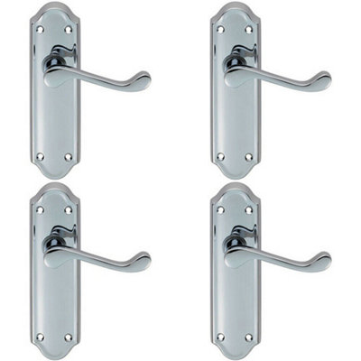  - 4X Pair Victorian Upturned Handle On Latch Backplate 168 X 47mm Polished Chrome