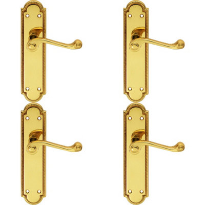 4X Pair Reeded Scroll Lever On Shaped Latch Backplate 205 X 49mm Polished Brass from B&Q