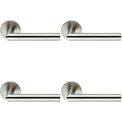 4X Pair Round Mitred Bar Safety Handle On Round Rose Concealed Fix Satin Steel from B&Q