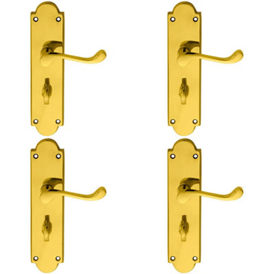  - 4X Pair Victorian Scroll Handle On Bathroom Backplate 205 X 49mm Polished Brass