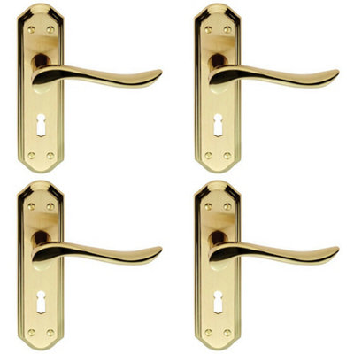  - 4X Pair Curved Lever On Sculpted Edge Backplate 180 X 48mm Satin/polished Brass