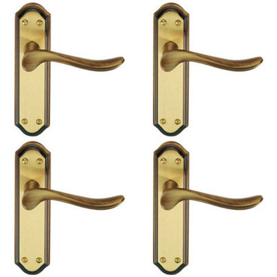 4X Pair Curved Handle On Sculpted Latch Backplate 180 X 48mm Florentine Bronze