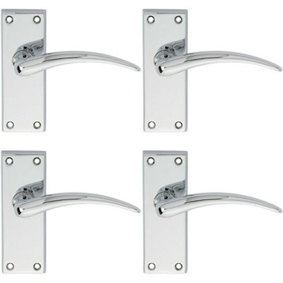 4X Pair Slim Arched Door Handle On Latch Backplate 150 X 43mm Polished Chrome from B&Q