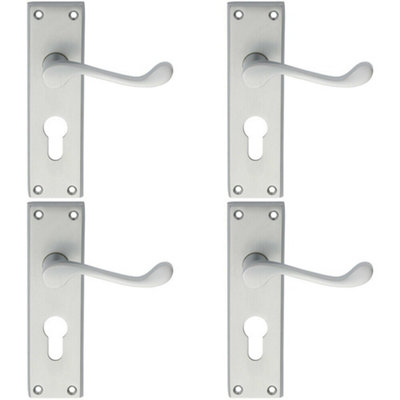 4X Pair Victorian Scroll Handle On Euro Lock Backplate 150 X 43mm Satin Chrome from B&Q