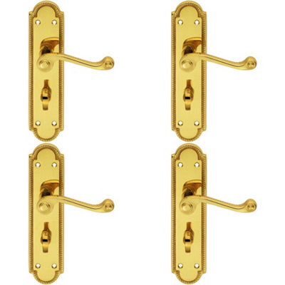 4X Pair Reeded Scroll Lever On Shaped Bathroom Backplate 205 X 49mm Brass from B&Q