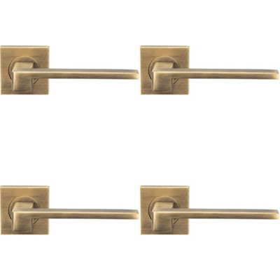  - 4X Pair Flat Squared Bar Handle On Square Rose Concealed Fix Antique Brass