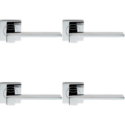  - 4X Pair Flat Squared Bar Handle On Square Rose Concealed Fix Polished Chrome