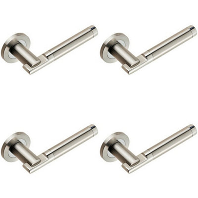4X Pair Round Bar Handle On 52mm Round Rose Concealed Fix Polished Satin Steel