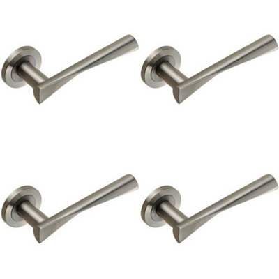  - 4X Pair Angular Twisted Lever On Round Rose Concealed Fix Satin Stainless Steel