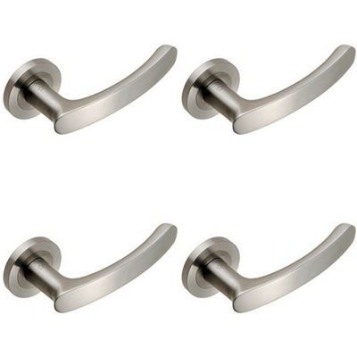  - 4X Pair Curved Handle With Rounded Ends Concealed Fix Round Rose Satin Steel
