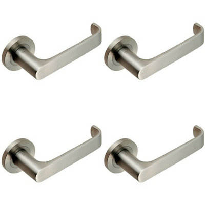  - 4X Pair Straight Bold Faced Safety Handle Concealed Fix Round Rose Satin Steel