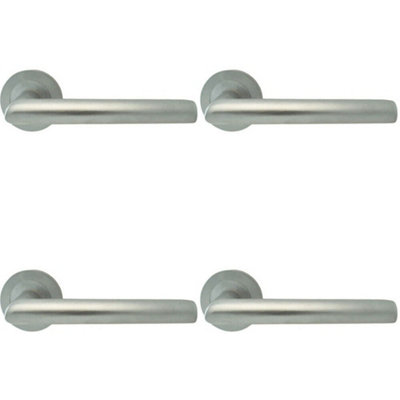 4X Pair Straight Mitred Bar Handle On Round Rose Concealed Fix Satin Chrome from B&Q
