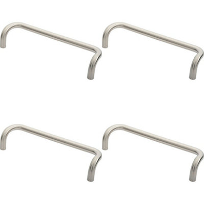 Loops 4X Cranked Door Pull Handle 19mm Dia 300mm Fixing Centres Satin Steel