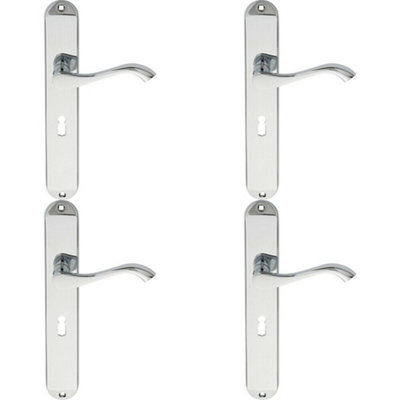 4X Pair Curved Handle On Long Slim Lock Backplate 241 X 40mm Polished Chrome