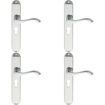 4X Pair Curved Lever On Long Slim Euro Lock Backplate 241 X 40mm Polished Chrome