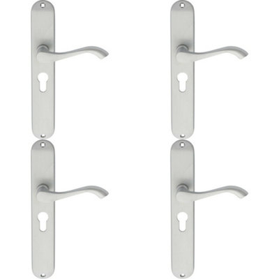 4X Pair Curved Handle On Long Slim Euro Lock Backplate 241 X 40mm Satin Chrome