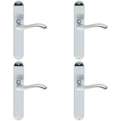 4X Pair Curved Handle On Long Slim Latch Backplate 241 X 40mm Satin Chrome