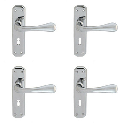 4X Pair Heavy Duty Handle On Angular Lock Backplate 180 X 40mm Polished Chrome from B&Q