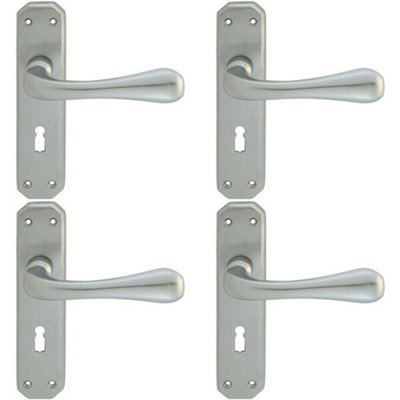  - 4X Pair Heavy Duty Handle On Angular Lock Backplate 180 X 40mm Satin Chrome