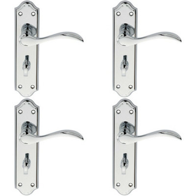  - 4X Pair Curved Door Handle Lever On Bathroom Backplate 180 X 45mm Chrome