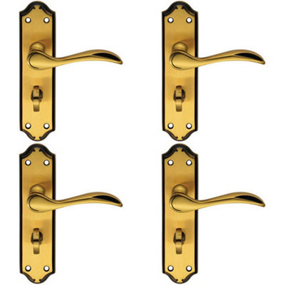 - 4X Pair Curved Door Handle Lever On Bathroom Backplate 180 X 45mm Brushed Bronze