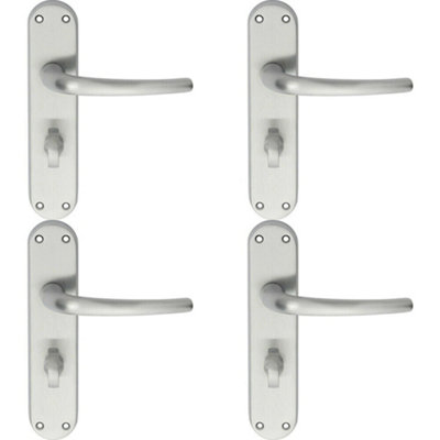  - 4X Pair Slim Round Bar Lever On Shaped Bathroom Backplate 185 X 40mm Chrome