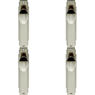 4X Pair Line Detailed Door Knob On Latch Backplate 205 X 45mm Satin Nickel from B&Q