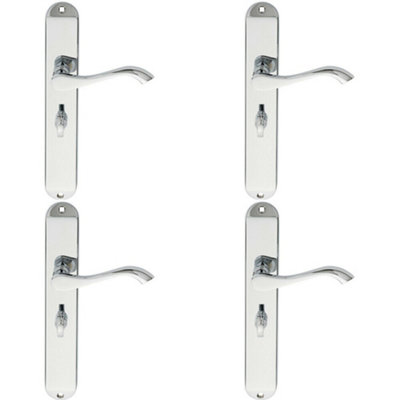 B&Q 4X Pair Curved Lever On Long Slim Bathroom Backplate 241 X 40Mm Polished Chrome