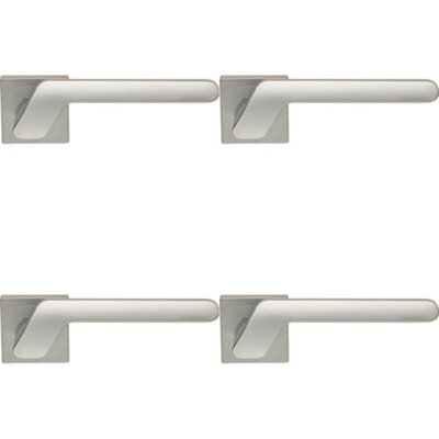 B&Q 4X Pair Modern Angled Handle On Square Rose Concealed Fix Satin Chrome