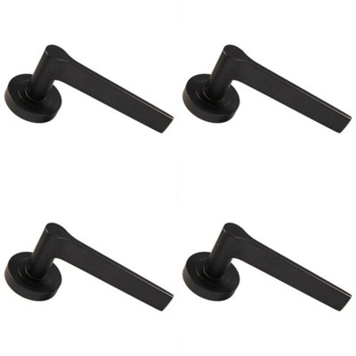  - 4X Pair Straight Rounded Handle On Round Rose Concealed Fix Matt Black