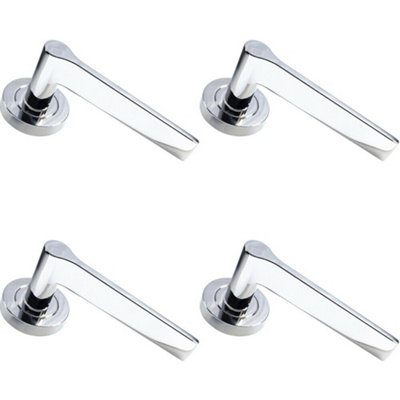 B&Q 4X Pair Straight Rounded Handle On Round Rose Concealed Fix Polished Nickel